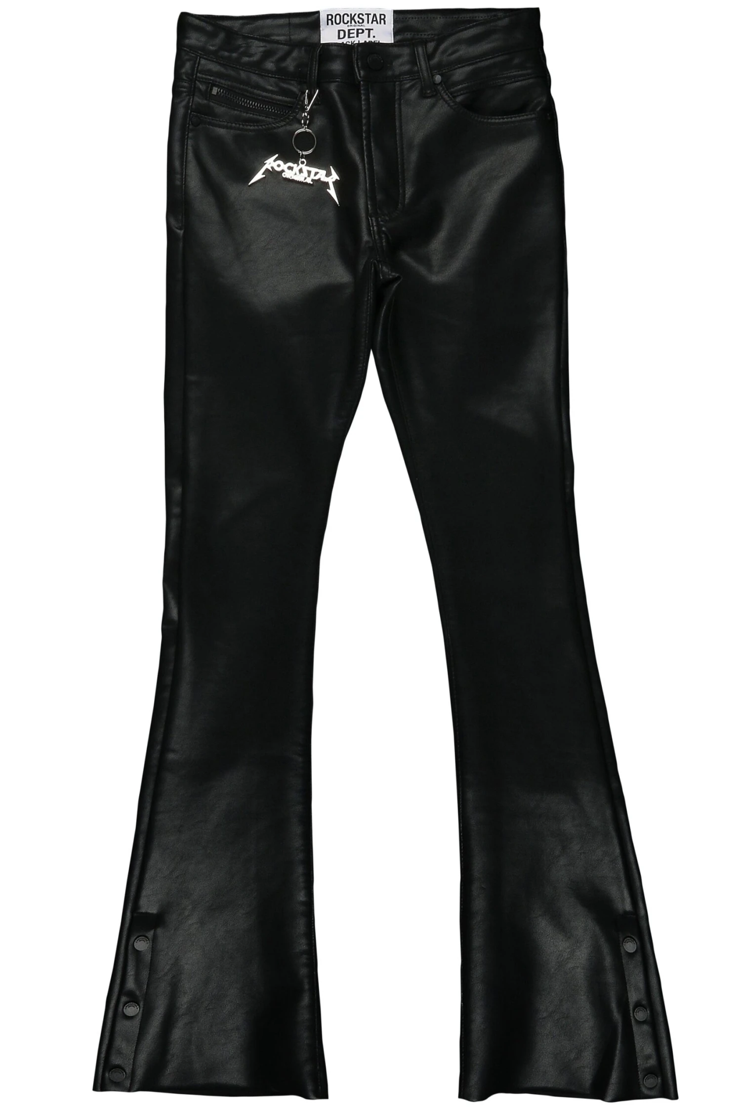 Ennis Black PU Stacked Flare Jean 2 Ennis Black PU Stacked Flare Jean - Image 2