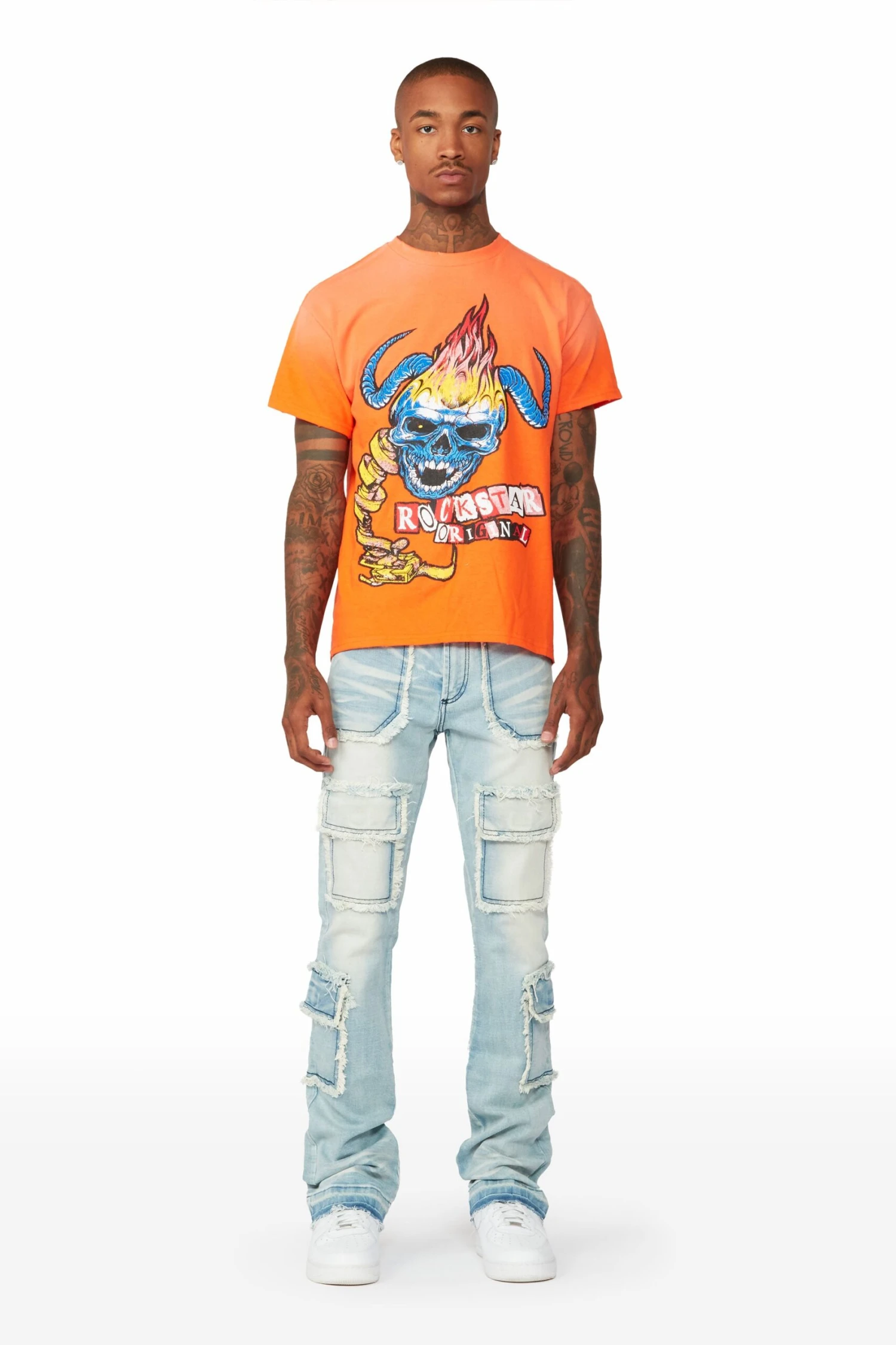 Tyrell Blue Stacked Flare Cargo Jean 3 Tyrell Blue Stacked Flare Cargo Jean - Image 3