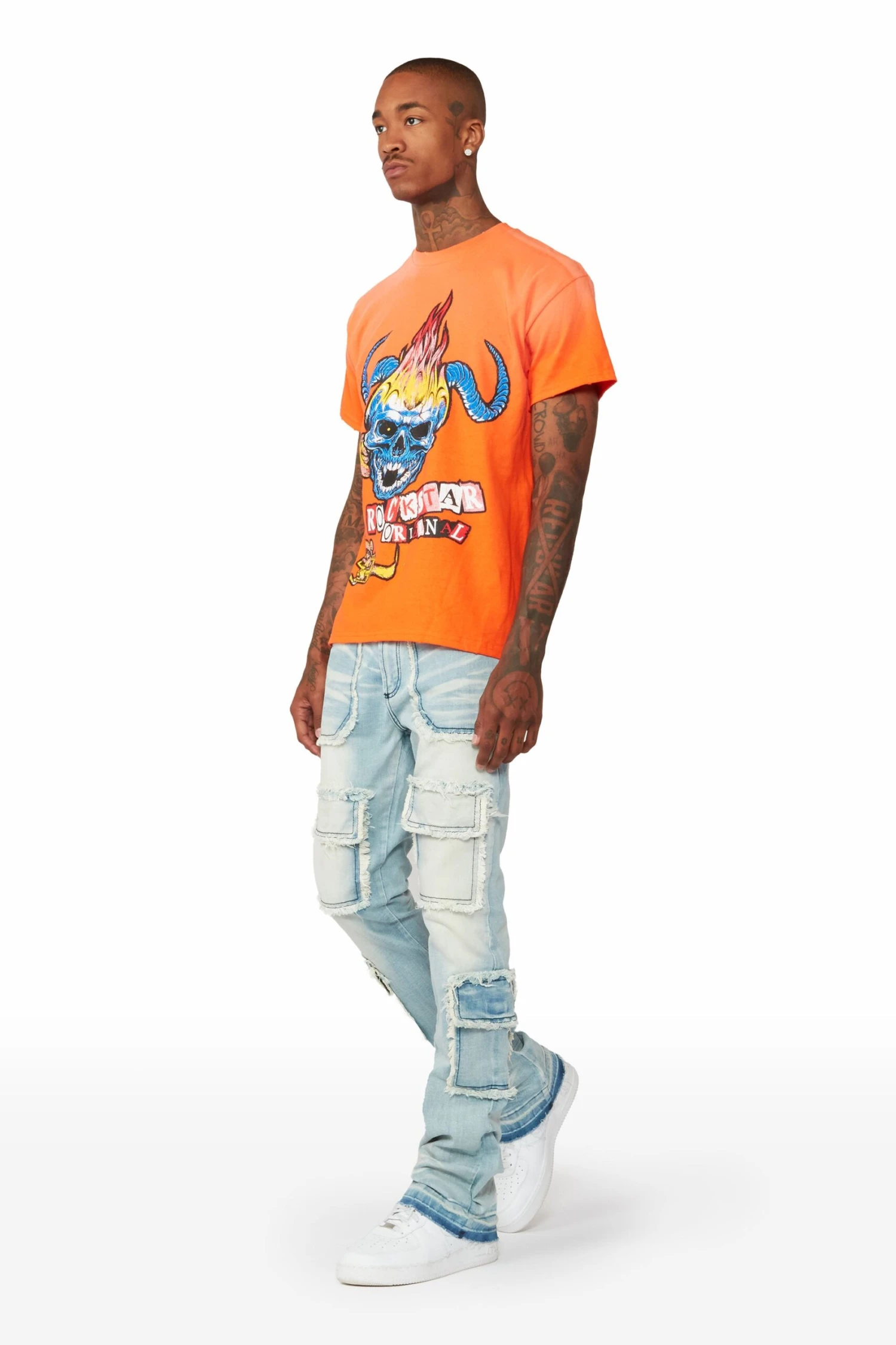 Tyrell Blue Stacked Flare Cargo Jean 6 Tyrell Blue Stacked Flare Cargo Jean - Image 6