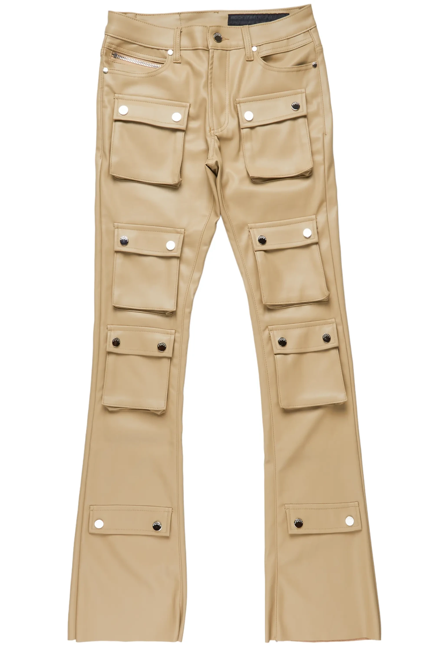 Remi Beige Faux Leather Stacked Flare Jean 6 Remi Beige Faux Leather Stacked Flare Jean - Image 6