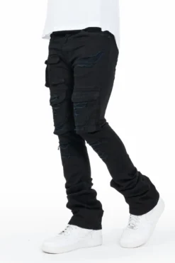 The Fresh Brand Shop 24 Vance Jet Black Stacked Flare Cargo Jean
