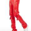 Errol Red Faux Leather Stacked Cargo Jean