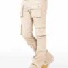 Adriel Beige Cargo Stacked Flare Jean