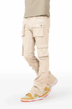 The Fresh Brand Shop 39 Adriel Beige Cargo Stacked Flare Jean