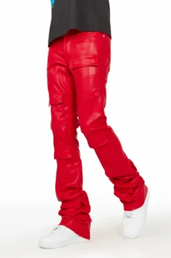 The Fresh Brand Shop 26 Petrus Red Faux Leather Super Stacked Flare Jean