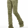 Badal Olive Super Stacked Flare Jean