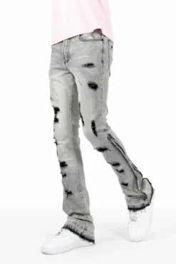 The Fresh Brand Shop 43 Aesal Grey Stacked Flare Jean