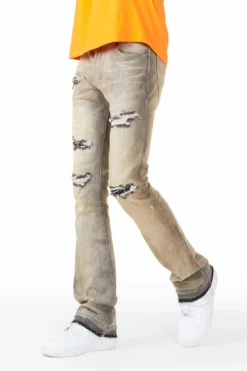 Garth Grey Patched Stacked Flare Jean