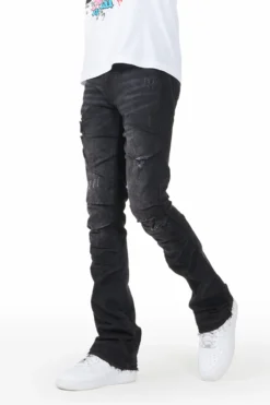 Karter Black Stacked Flare Jean