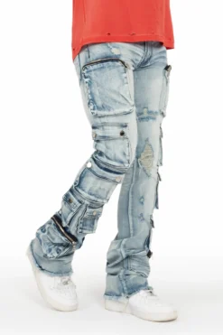 Konrad Light Blue Cargo Stacked Flare Jean