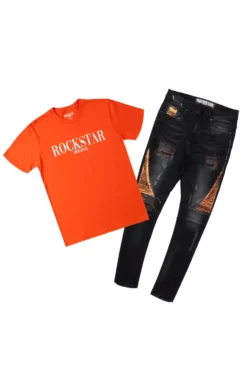Lionel Black/Orange T-Shirt/Jean Bundle Set