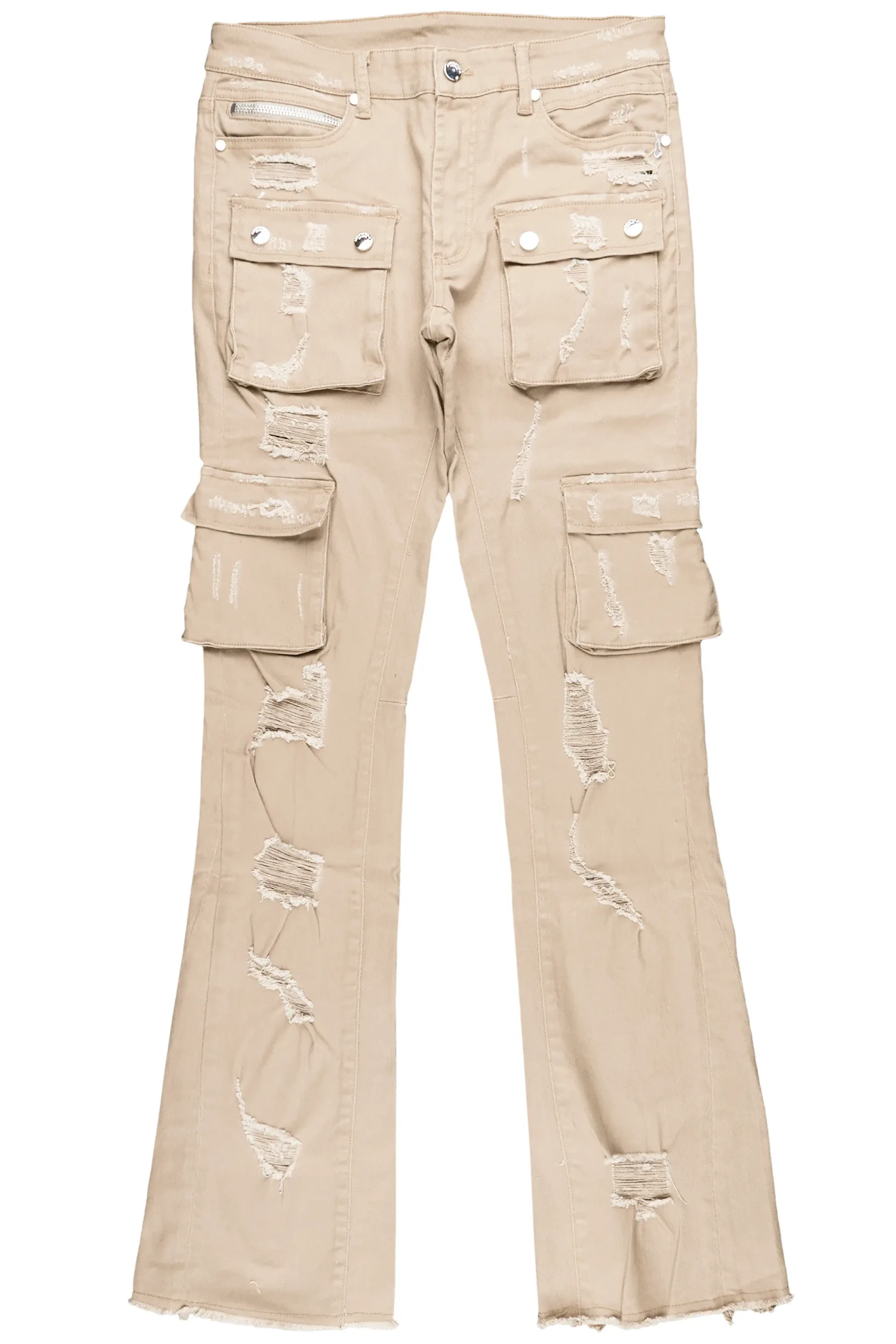 Adriel Beige Cargo Stacked Flare Jean 2 Adriel Beige Cargo Stacked Flare Jean - Image 2
