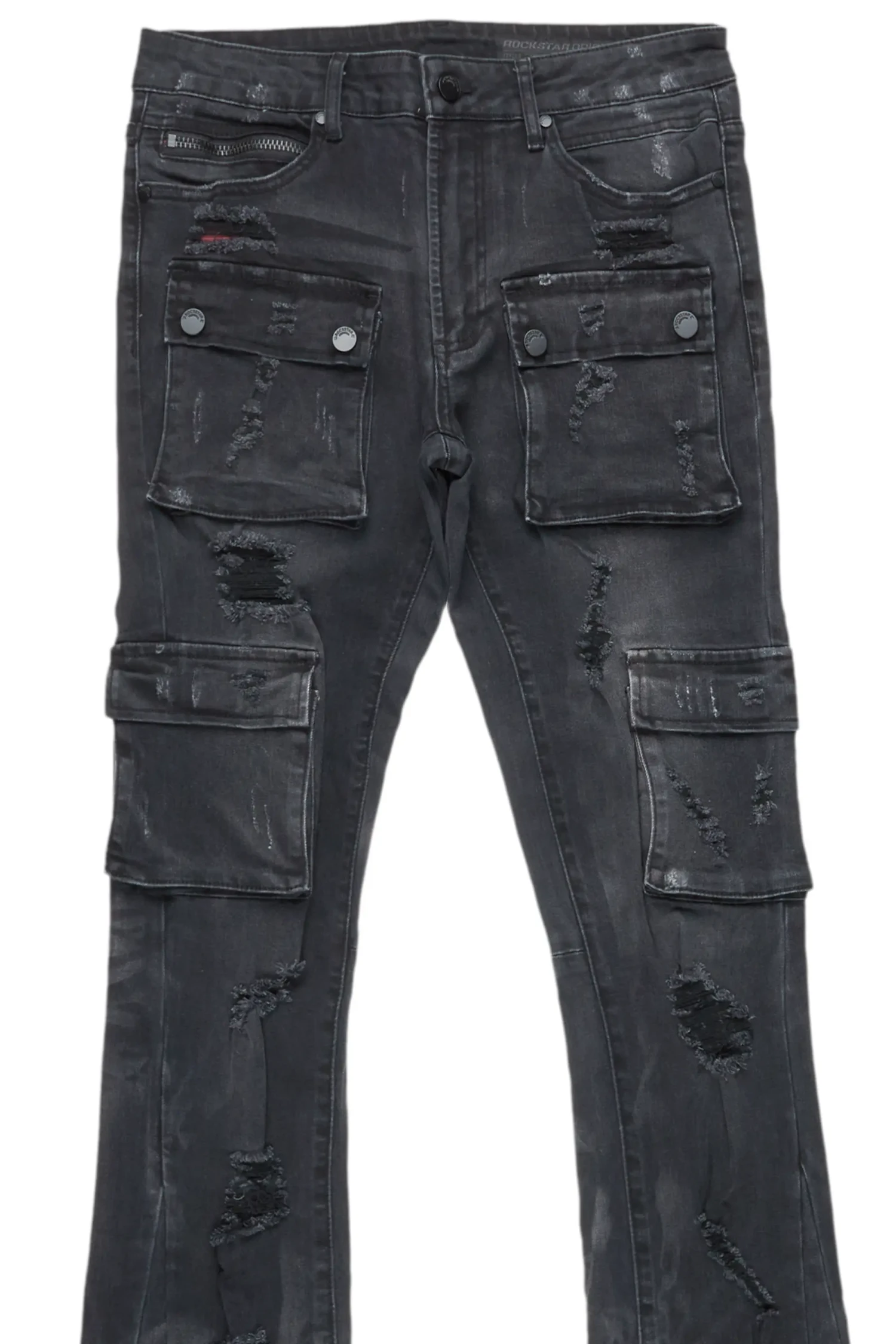 Adriel Grey Wash Cargo Stacked Flare Jean 7 Adriel Grey Wash Cargo Stacked Flare Jean - Image 7