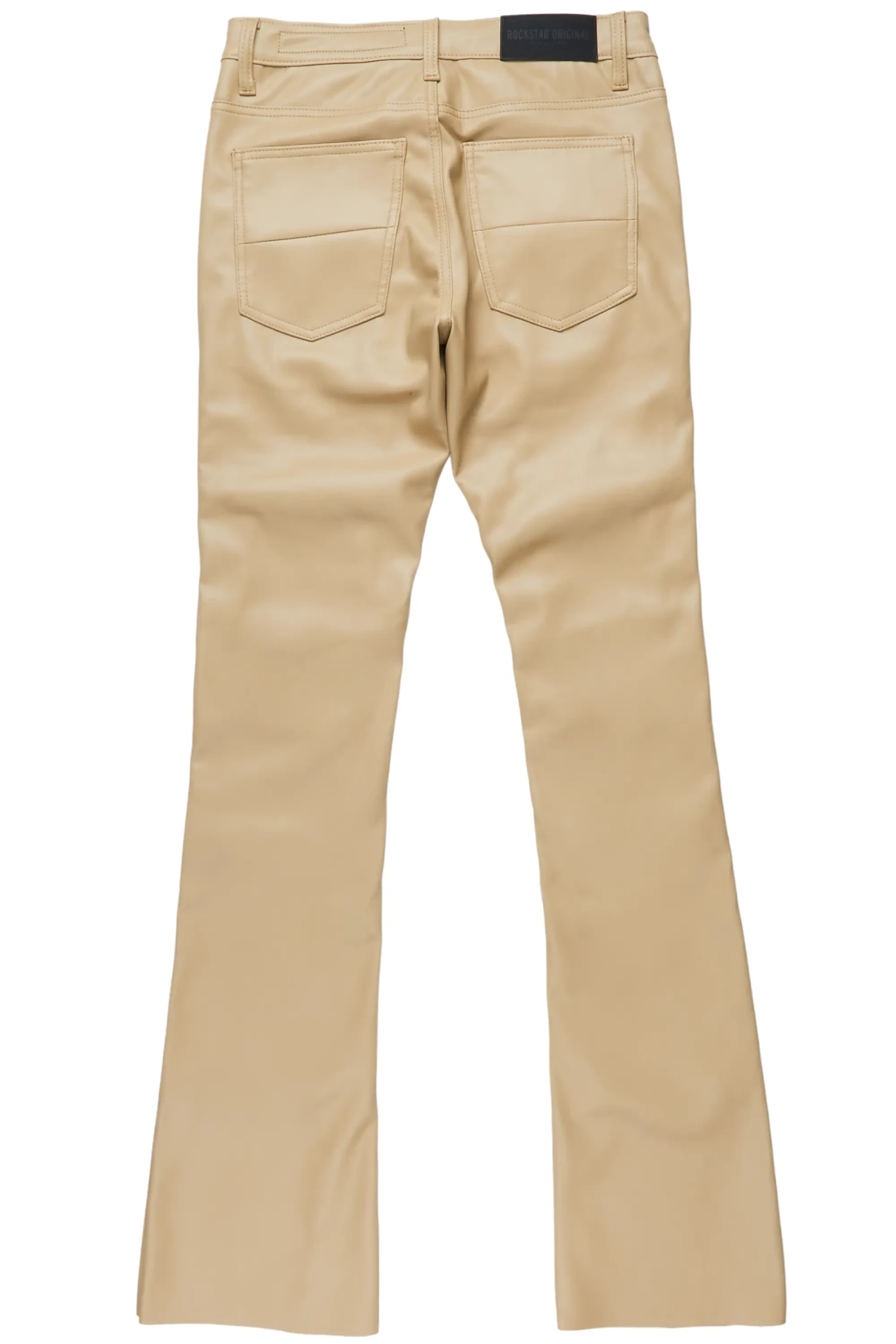 Remi Beige Faux Leather Stacked Flare Jean 8 Remi Beige Faux Leather Stacked Flare Jean - Image 8