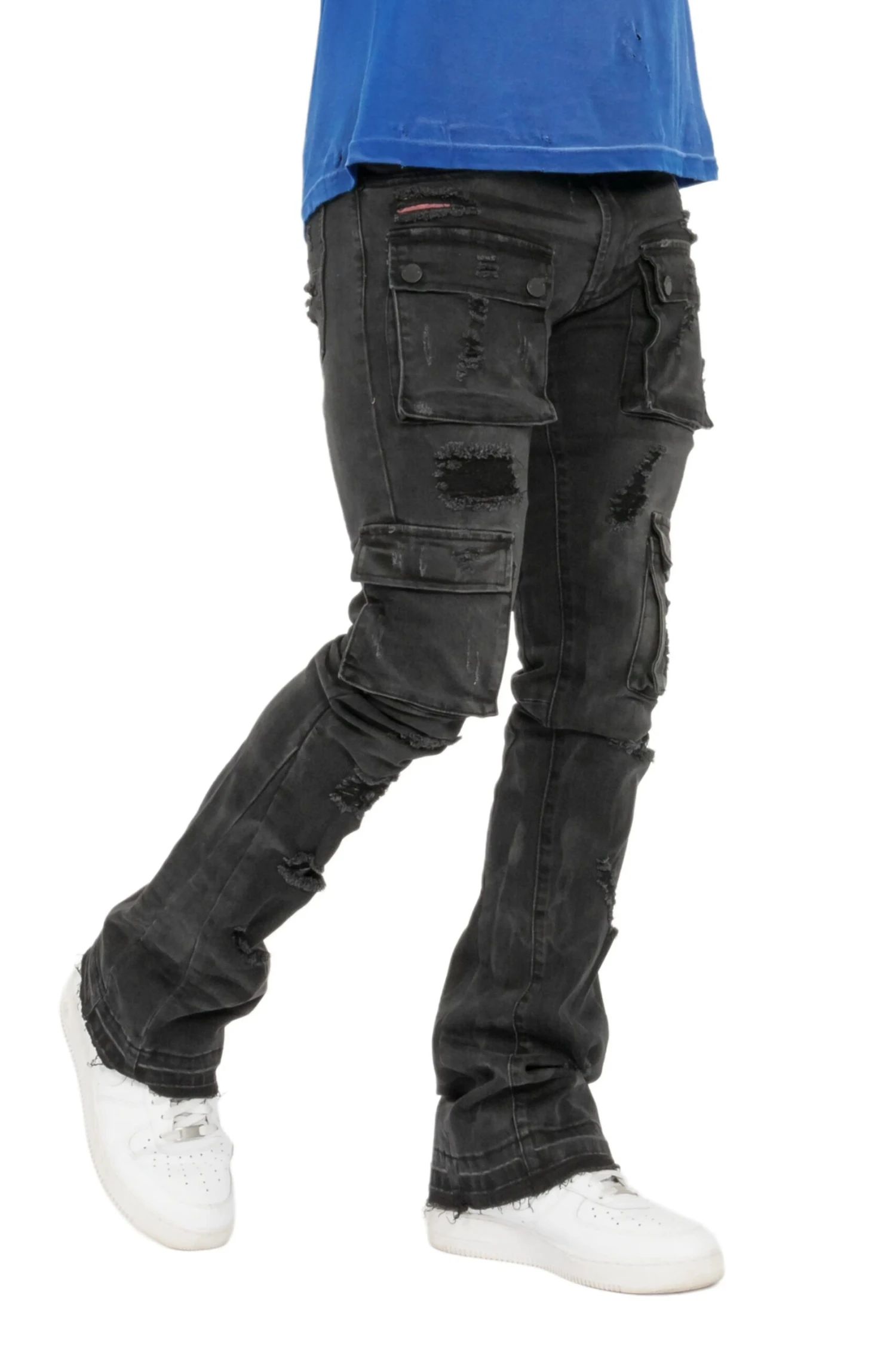 Adriel Grey Wash Cargo Stacked Flare Jean 9 Adriel Grey Wash Cargo Stacked Flare Jean - Image 9