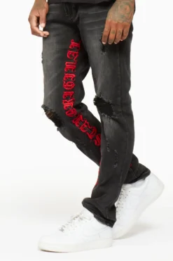 Menace Grey/Red Straight Fit Jean