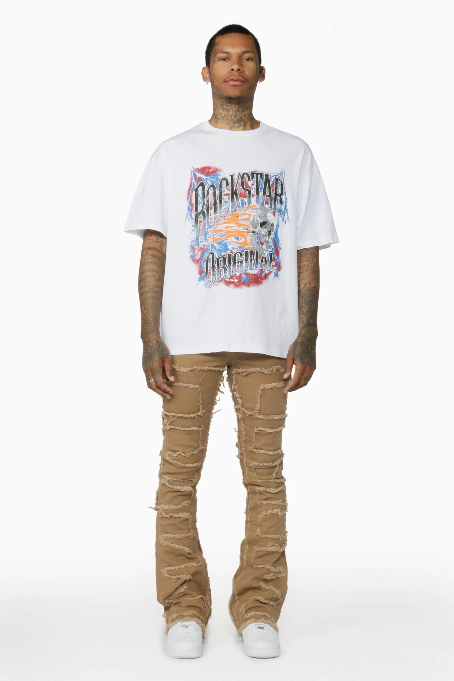 Gavin Beige Stacked Flare Jean 2 Gavin Beige Stacked Flare Jean - Image 2