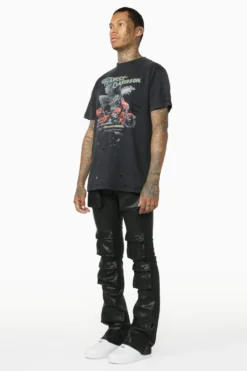 Remi Black Faux Leather Stacked Flare Jean -The Fresh Brand Shop 9Thur Feb23 Dion7701 scaled