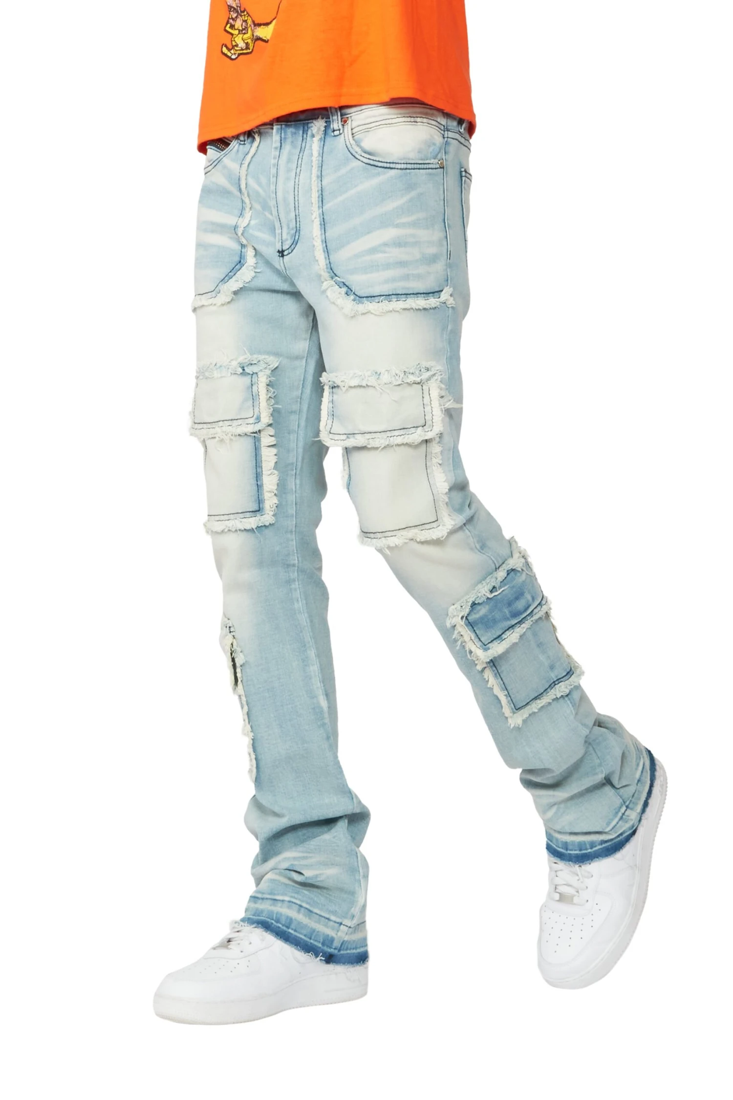 Tyrell Blue Stacked Flare Cargo Jean 9 Tyrell Blue Stacked Flare Cargo Jean - Image 9