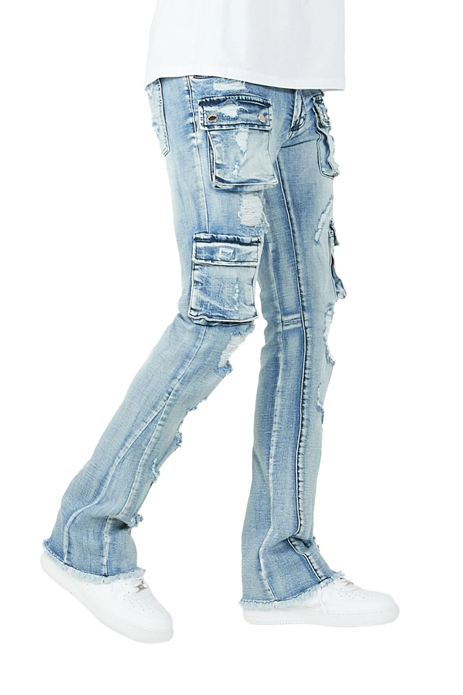 Zaid Blue Stacked Flare Jean 5 Zaid Blue Stacked Flare Jean - Image 5