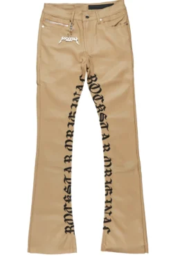 Eliam Beige/Black Faux Leather Stacked Flare Jean -The Fresh Brand Shop EliamBeige BlackFauxLeatherStackedFlareJean1
