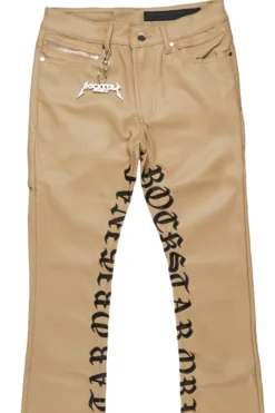 Eliam Beige/Black Faux Leather Stacked Flare Jean -The Fresh Brand Shop EliamBeige BlackFauxLeatherStackedFlareJean2