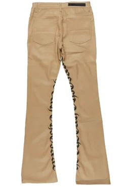 Eliam Beige/Black Faux Leather Stacked Flare Jean -The Fresh Brand Shop EliamBeige BlackFauxLeatherStackedFlareJean3