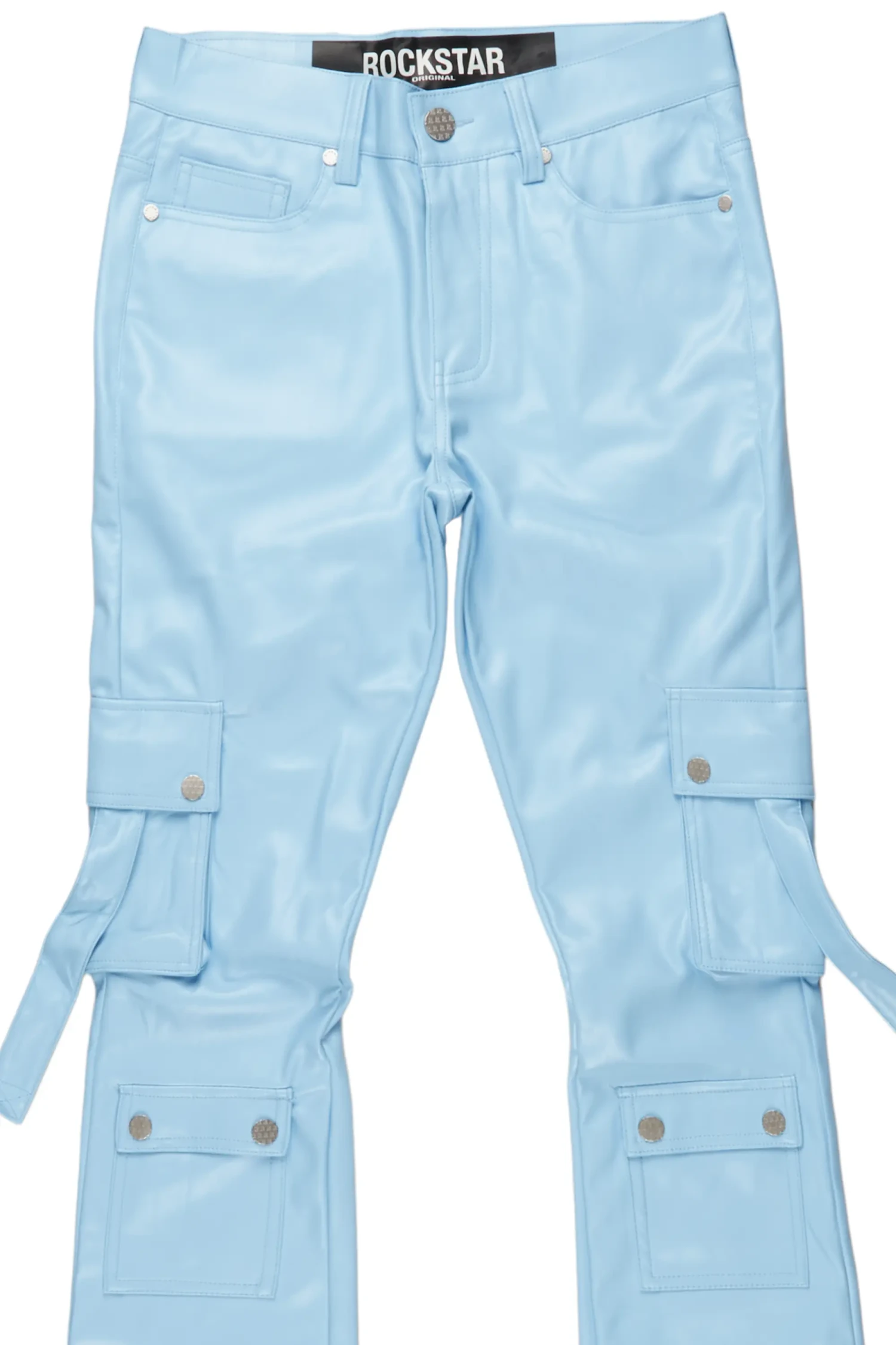 Errol Baby Blue Faux Leather Stacked Cargo Jean 7 Errol Baby Blue Faux Leather Stacked Cargo Jean - Image 7