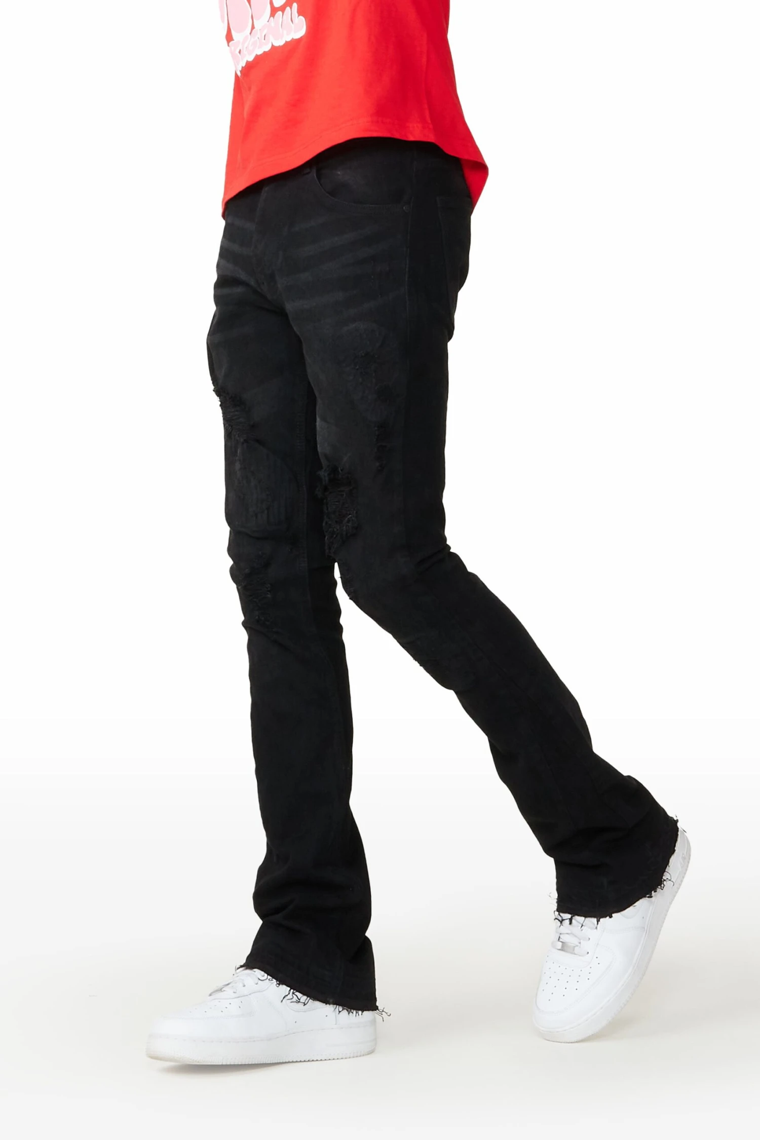 Mylo Jet Black Stacked Flare Jean 1 Mylo Jet Black Stacked Flare Jean