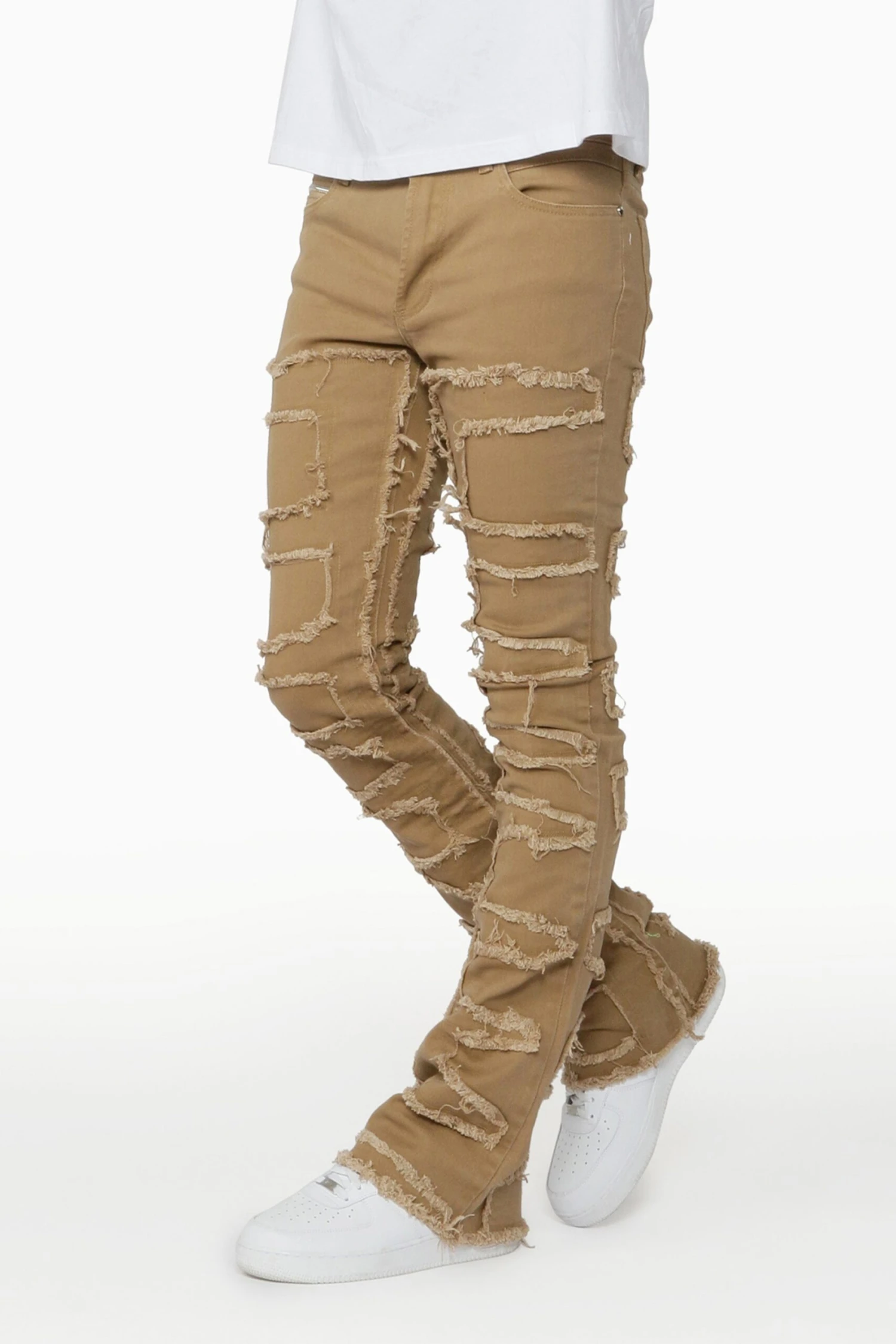Gavin Beige Stacked Flare Jean 1 Gavin Beige Stacked Flare Jean