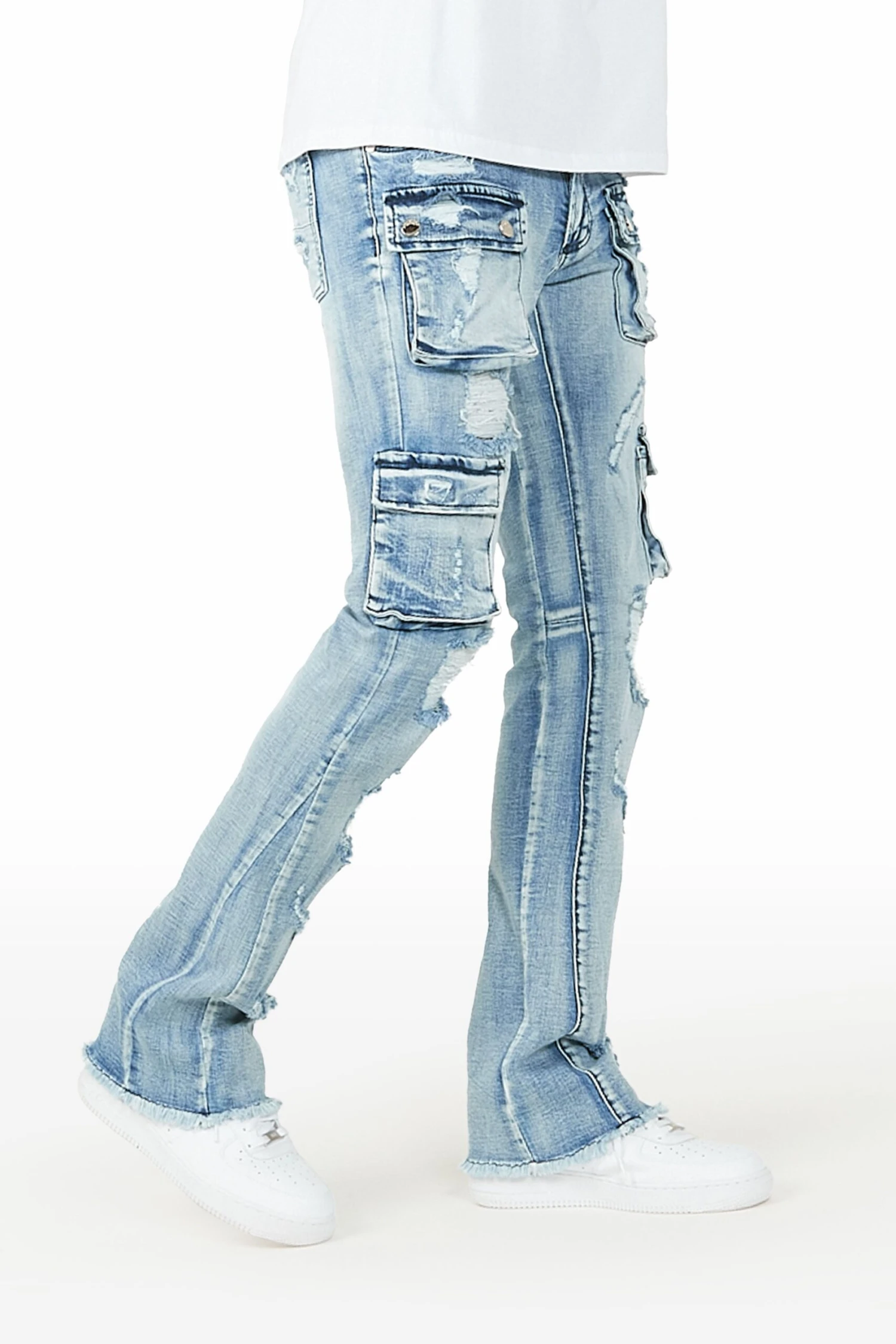 Zaid Blue Stacked Flare Jean 1 Zaid Blue Stacked Flare Jean