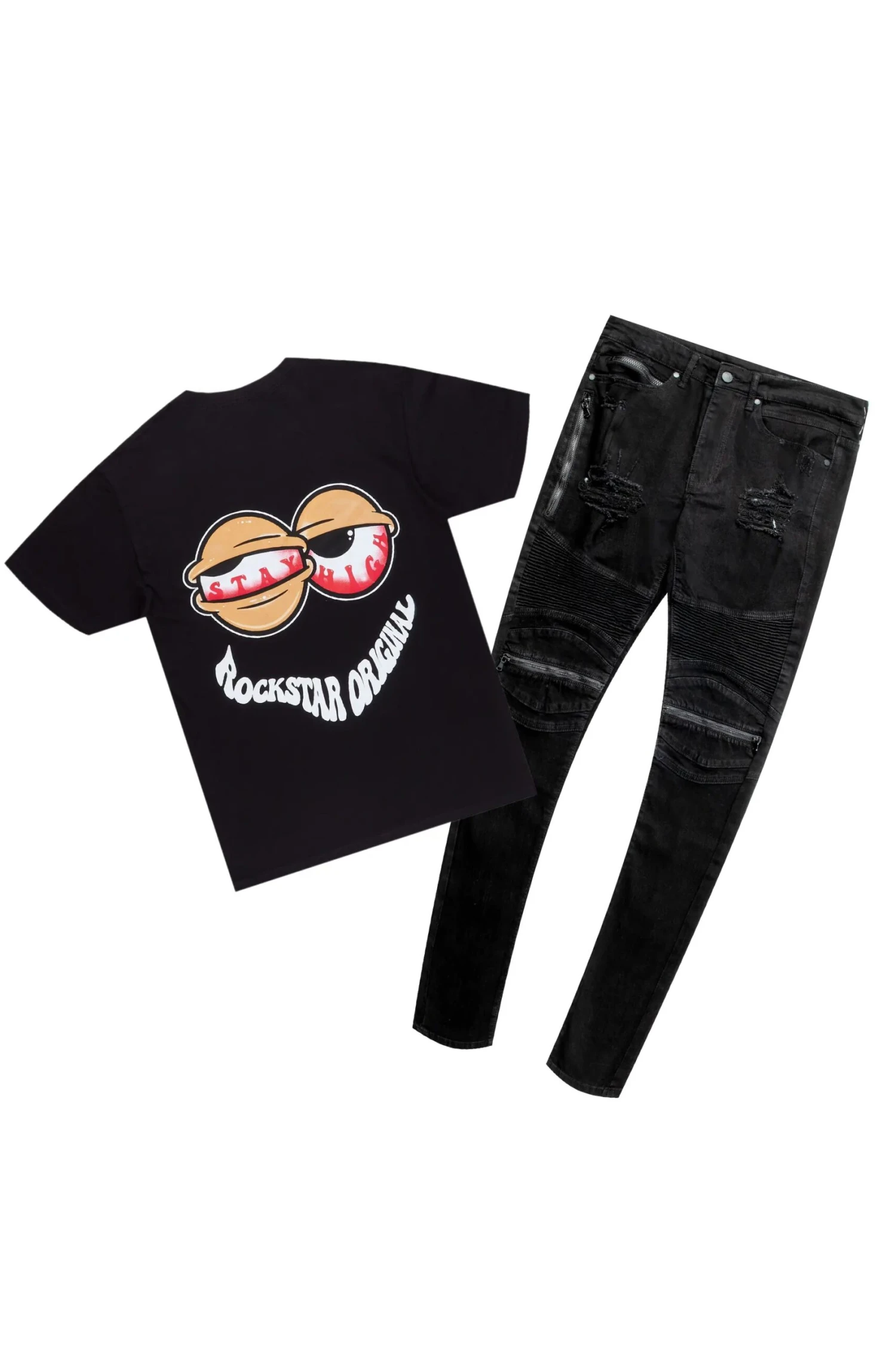 Highya Black T-Shirt & BK Biker Jean Bundle 1 Highya Black T-Shirt & BK Biker Jean Bundle