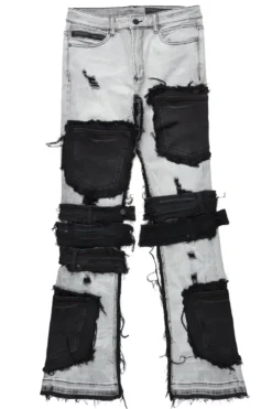 Kurt Grey/Black Patchwork Stacked Flare Jean -The Fresh Brand Shop KurtGrey BlackPatchworkStackedFlareJean1