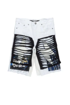 Luk White Patchwork Denim Short
