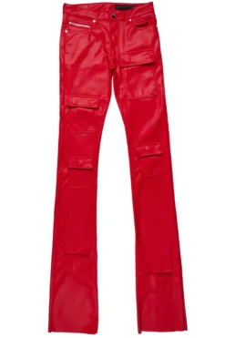 Petrus Red Faux Leather Super Stacked Flare Jean -The Fresh Brand Shop PetrusRedFauxLeatherSuperStackedFlareJean1