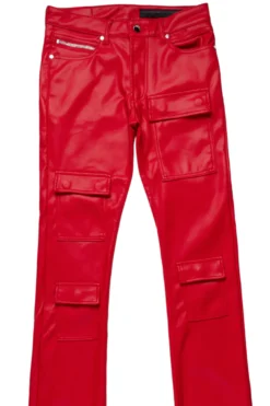 Petrus Red Faux Leather Super Stacked Flare Jean -The Fresh Brand Shop PetrusRedFauxLeatherSuperStackedFlareJean2