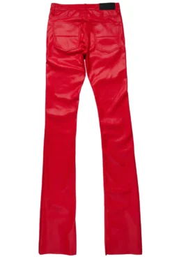 Petrus Red Faux Leather Super Stacked Flare Jean -The Fresh Brand Shop PetrusRedFauxLeatherSuperStackedFlareJean3