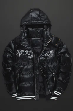 SIR LEATHERETTE PUFFER JACKET-BLACK