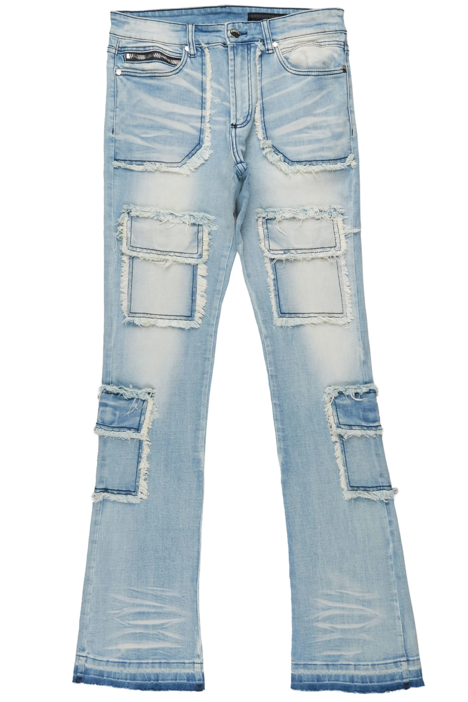 Tyrell Blue Stacked Flare Cargo Jean 2 Tyrell Blue Stacked Flare Cargo Jean - Image 2