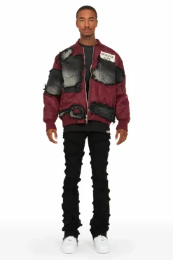 Xylo Burgundy Patchwork Bomber Jacket -The Fresh Brand Shop XyloBurgandyPatchworkBomberJacket1 scaled
