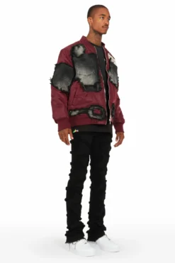 Xylo Burgundy Patchwork Bomber Jacket -The Fresh Brand Shop XyloBurgandyPatchworkBomberJacket2 scaled