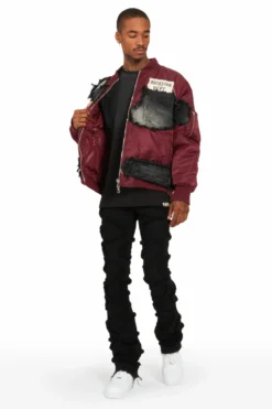 Xylo Burgundy Patchwork Bomber Jacket -The Fresh Brand Shop XyloBurgandyPatchworkBomberJacket4 scaled