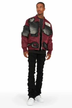 Xylo Burgundy Patchwork Bomber Jacket -The Fresh Brand Shop XyloBurgandyPatchworkBomberJacket5 scaled