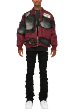 Xylo Burgundy Patchwork Bomber Jacket -The Fresh Brand Shop XyloBurgandyPatchworkBomberJacket6 scaled
