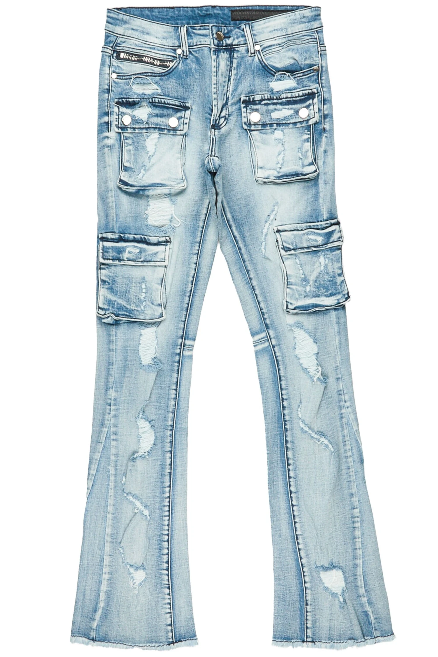 Zaid Blue Stacked Flare Jean 2 Zaid Blue Stacked Flare Jean - Image 2